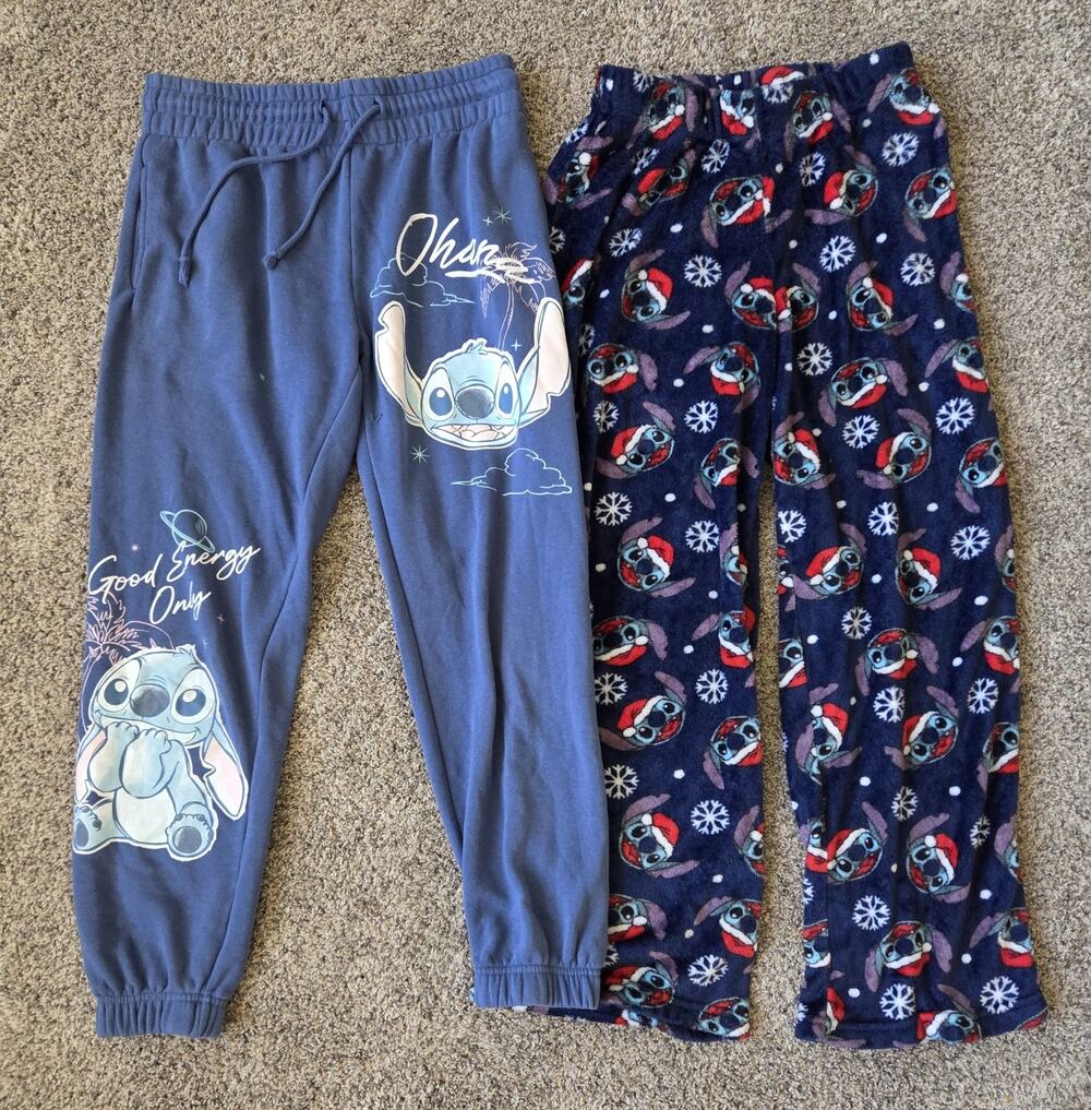 Disney Stitch Lounge Pants Bundle Joggers & Fleece PJ Bottoms Womens Size S 4/6